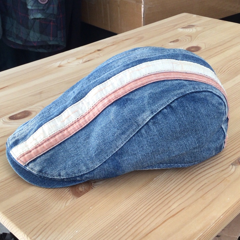 Denim Cap with Pink and White Stripe